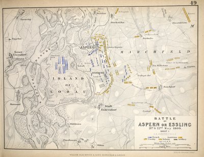 Mapa de la Batalla de Aspern o Essling, publicado por William Blackwood and Sons, Edimburgo y Londres, 1848 de Alexander Keith Johnston